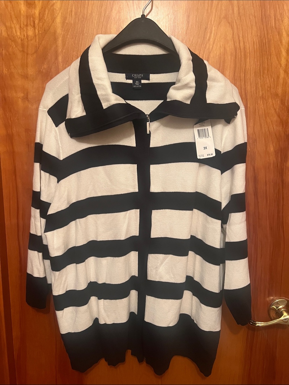 Chaps Navy & White Striped Zip-Up Cardigan Jacket